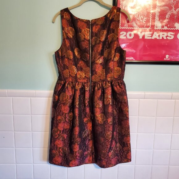 J. Crew Floral Jacquard Brodcade Sleeveless A Line Dress Orange Red Yellow - Picture 7 of 12